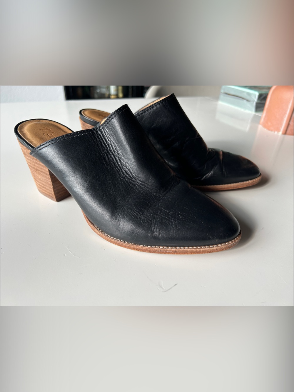 Women’s Madewell Black Leather Block Heel Mule